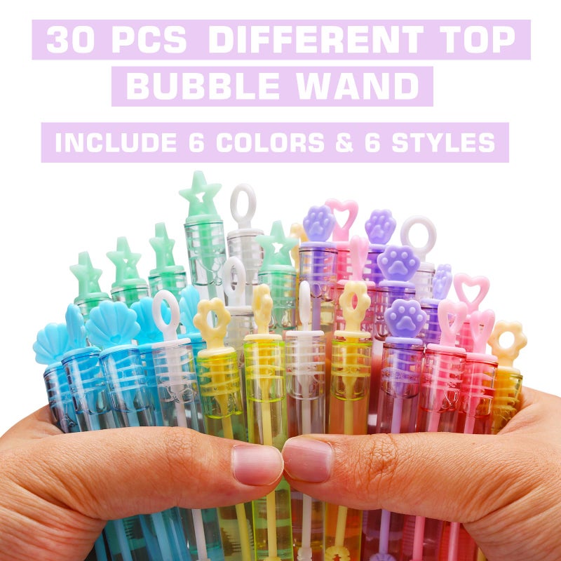 MAPIXO 30 Pack Mini Bubble Wands(6 Style, 6 Colors), Bulk Bubble Party Favors, Goody Bags for Kid, Great Summer Outdoor Indoor Toys Gifts for Boy Girl, Valentine Christmas Party Supplies - Image 5